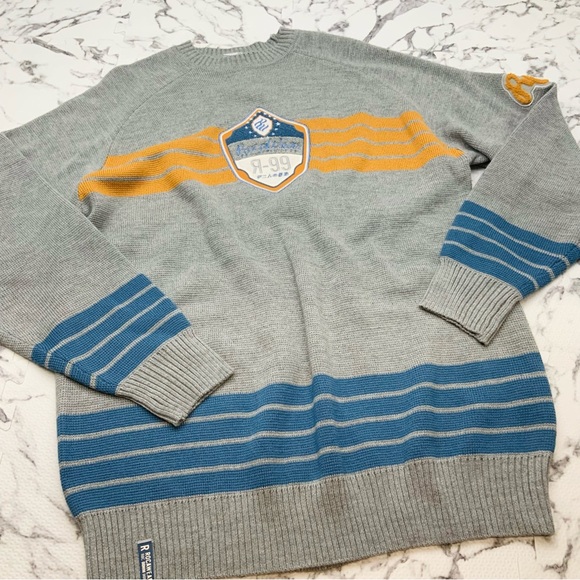 Men's Rocawear Charcoal GreyOrangeBlue Crewneck Sweater